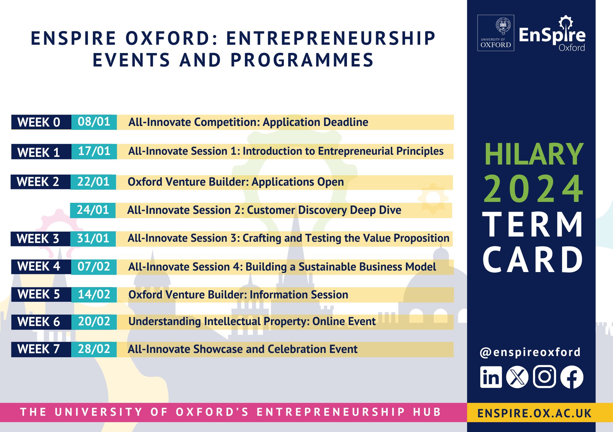 hilary 24 term card event and programme dates list