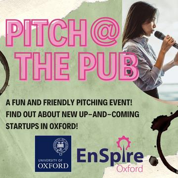 A girl speaking into a microphone and Pitch @ the Pub event information with EnSpire logo