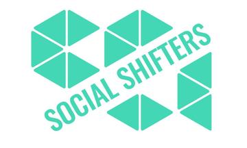 Aqua blue social shifters logo with a geometric pattern