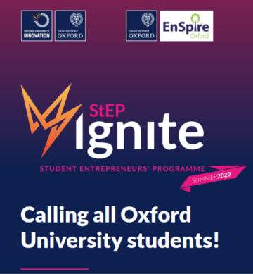 StEP Ignite spark logo and 'calling all Oxford Uni Students' text