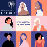 International Women's Day 2024, University of oxford An illustration showing women of various ethnicities with the University of oxford logo